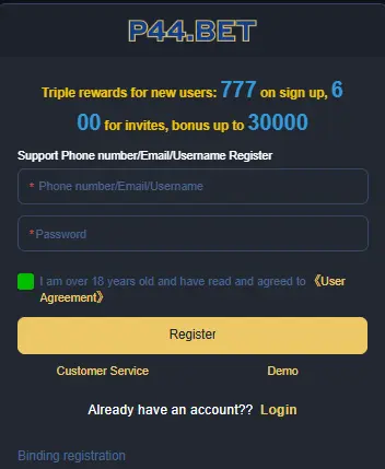 p44bet game register image